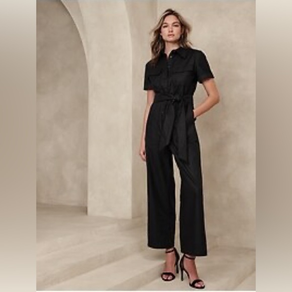 Banana Republic Black Button Down Wide Leg Jumpsuit